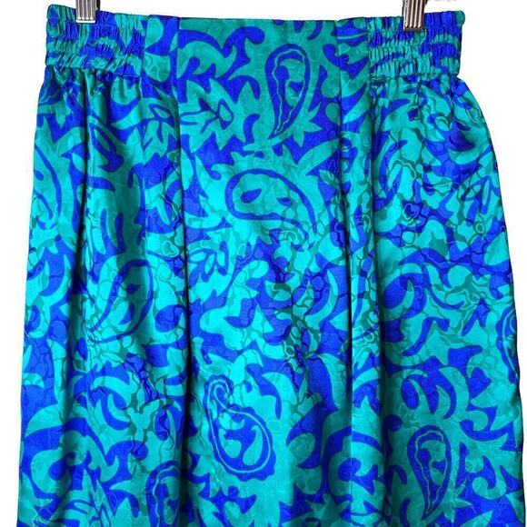 100% Silk Midi Skirt Vintage in Teal Green and Purple Size 10 - Picture 3 of 12